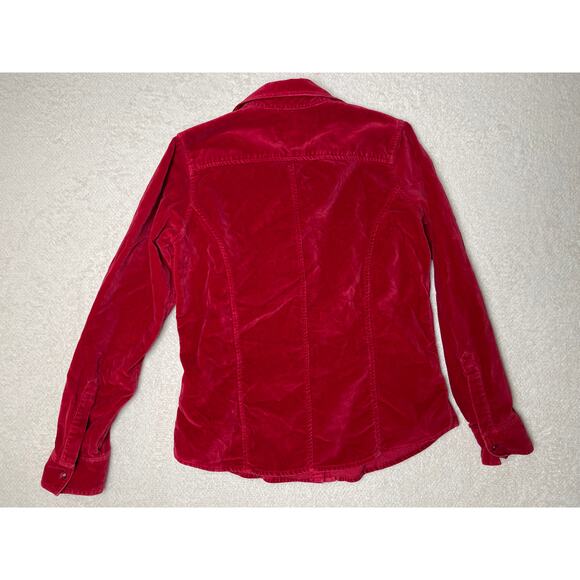 VTG Eddie Bauer Women's Velvet Snap Button Whimsygoth Cowgirl Blouse Red M - Picture 2 of 8